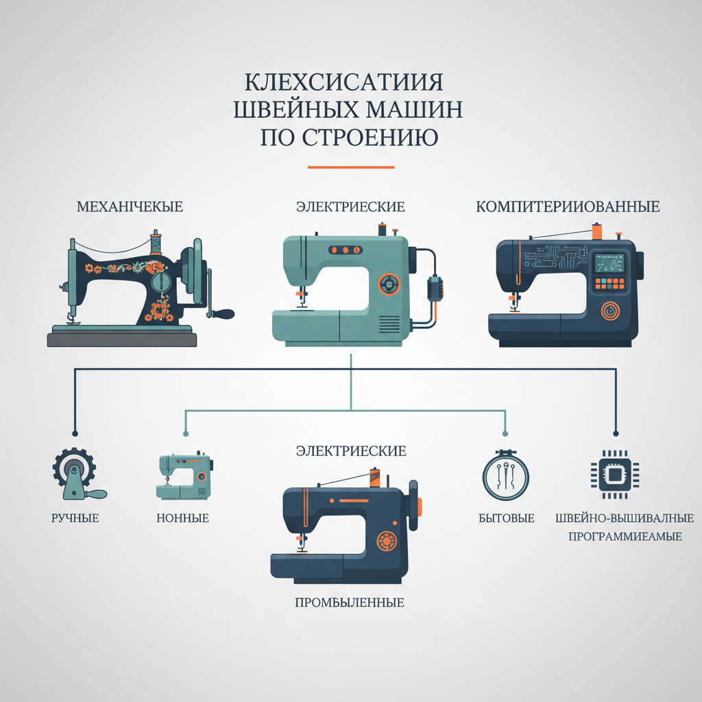 Классификация швейных машинок по строению — иллюстрация к статье «строение швейной машинки»