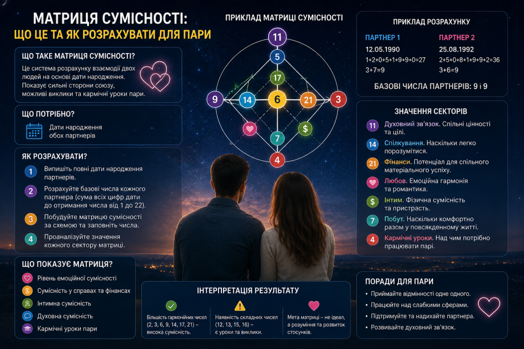 Інфографіка з поясненням, що таке матриця сумісності та як її розрахувати для пари
