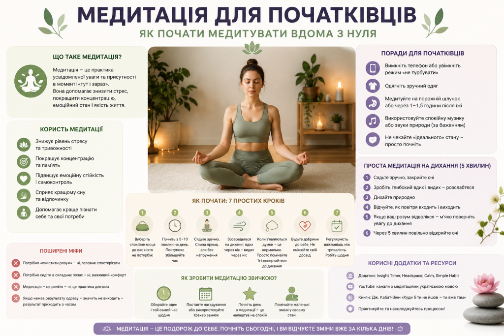 Інфографіка з порадами для початківців з медитації вдома